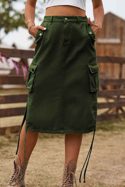 Drawstring Denim Cargo Skirt - Fashion Finder Hub