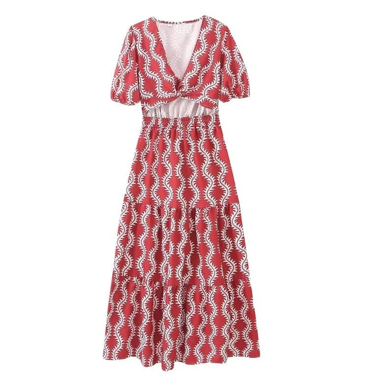 Women's Printed Short-sleeved Top Mid-length Dress Set