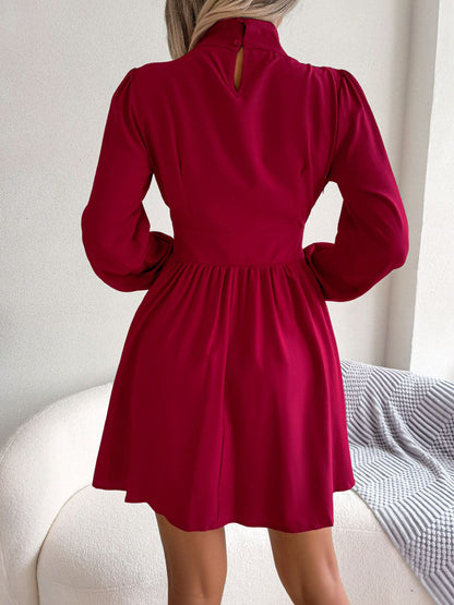 Cutout Turtleneck A-Line Mini Dress - Fashion Finder Hub