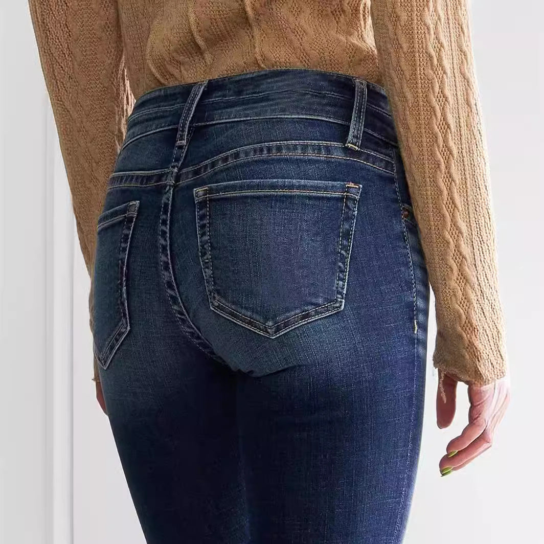 Rita Mid Waist Slim Fit Stretch Retro Flared Jeans