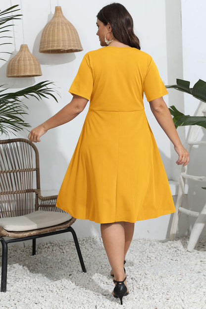 Plus Size Round Neck Openwork Dress - Fashion Finder Hub