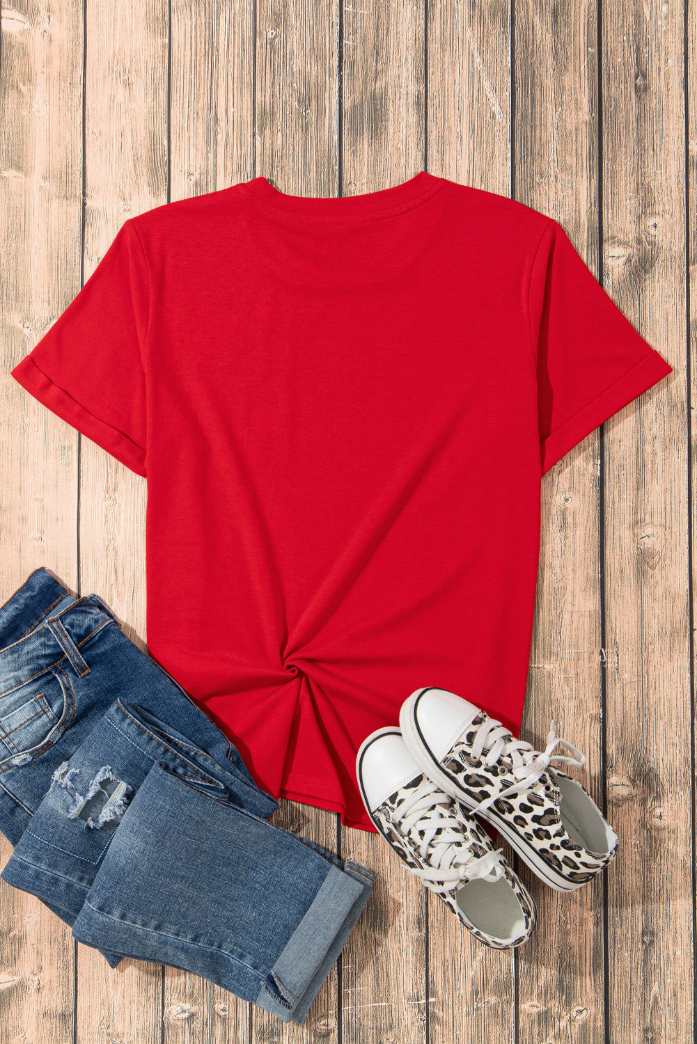 Heart Round Neck Short Sleeve T-Shirt - Fashion Finder Hub