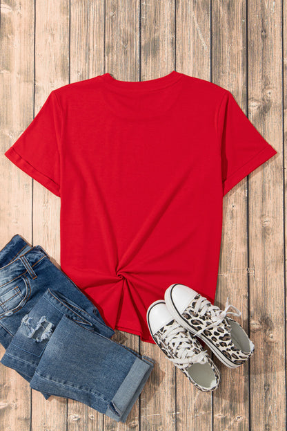 Heart Round Neck Short Sleeve T-Shirt - Fashion Finder Hub