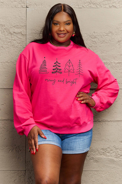 Simply Love Full Size MERRY AND BRIGHT Graphic Sweatshirt - Fashion Finder Hub