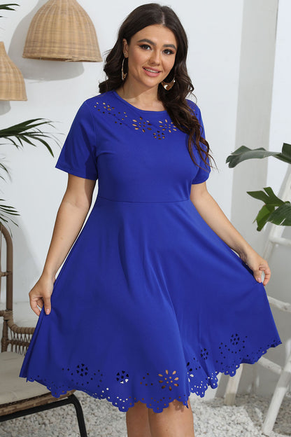 Plus Size Round Neck Openwork Dress - Fashion Finder Hub