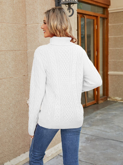 Cable-Knit Mock Neck Sweater - Fashion Finder Hub