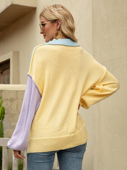 Color Block Dropped Shoulder Sweater - Fashion Finder Hub