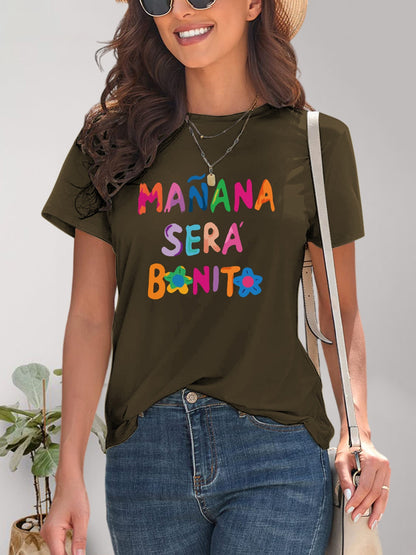 Letter Graphic Round Neck Short Sleeve T-Shirt - Fashion Finder Hub