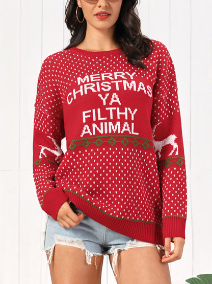 Christmas Element Round Neck Sweater - Fashion Finder Hub