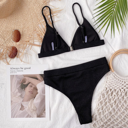 Spaghetti Strap Ribbed Bikini Set - Fashion Finder Hub