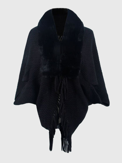 Open Front Fringe Hem Poncho - Fashion Finder Hub