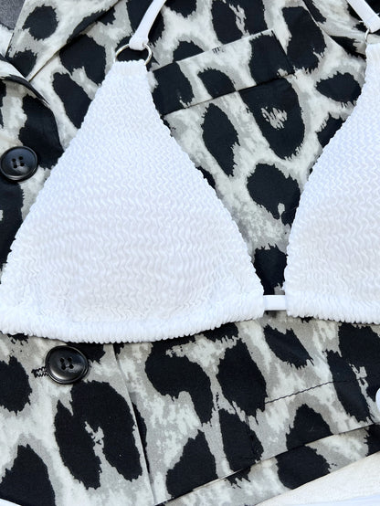 Textured Halter Neck Tie Side Bikini Set - Fashion Finder Hub