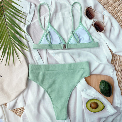 Spaghetti Strap Ribbed Bikini Set - Fashion Finder Hub