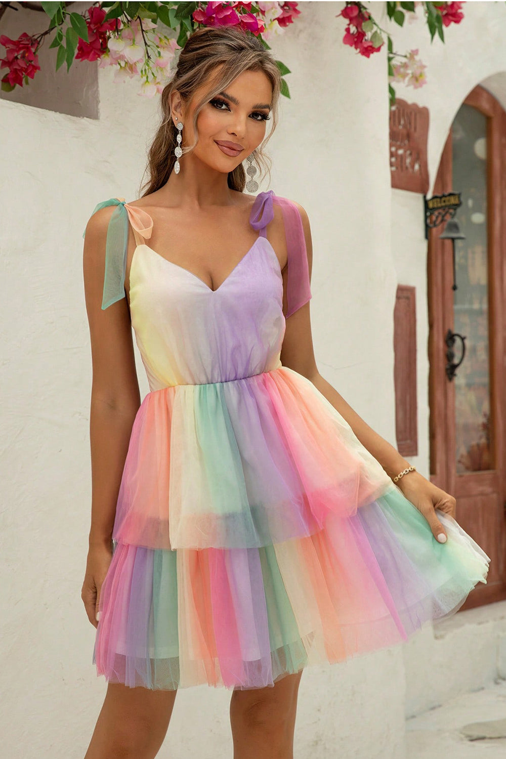 Gradient Tie-Shoulder Layered Dress - Fashion Finder Hub