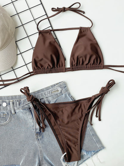 Halter Neck Ruched Bikini Set - Fashion Finder Hub