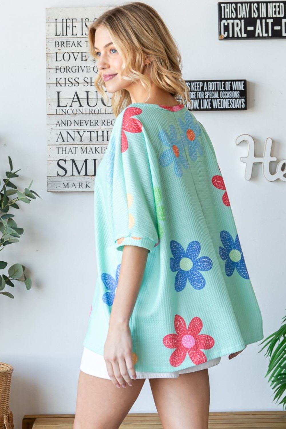 HOPELY Floral Waffle Oversize T-Shirt - Fashion Finder Hub