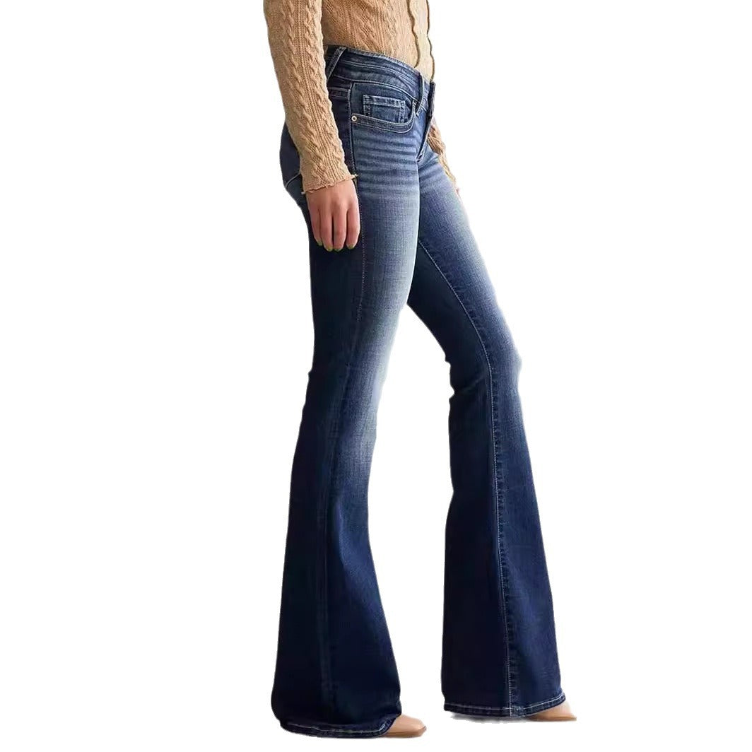 Rita Mid Waist Slim Fit Stretch Retro Flared Jeans