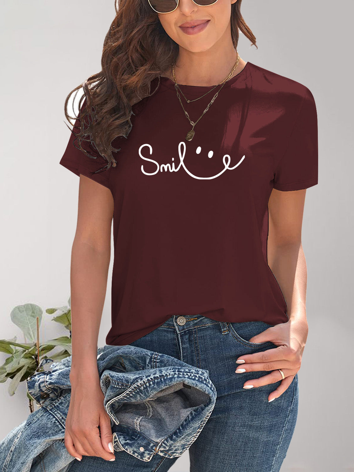 SMILE Round Neck Short Sleeve T-Shirt - Fashion Finder Hub