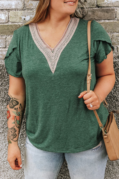 Plus Size V-Neck Petal Sleeve Blouse - Fashion Finder Hub