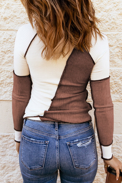 Color Block Round Neck Long Sleeve T-Shirt - Fashion Finder Hub