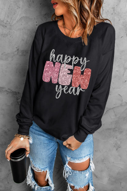 HAPPY NEW YEAR Round Neck Sweatshirt - Fashion Finder Hub