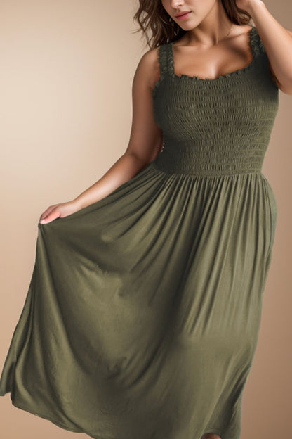 Plus Size Smocked Square Neck Maxi Dress - Fashion Finder Hub