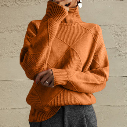 Geometric Turtleneck Long Sleeve Sweater - Fashion Finder Hub