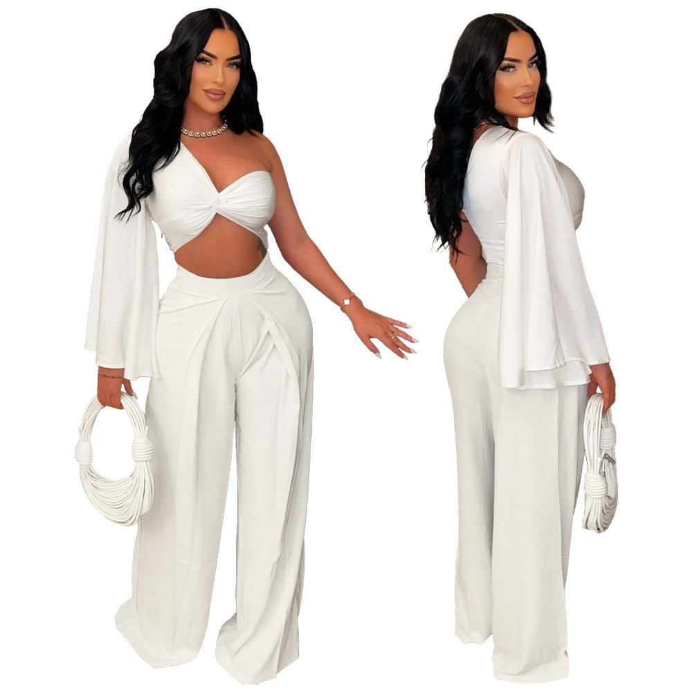 Fashion Women's Shoulder Pleated Casual Suit