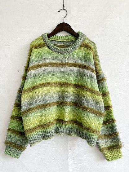 Striped Round Neck Long Sleeve Sweater - Fashion Finder Hub