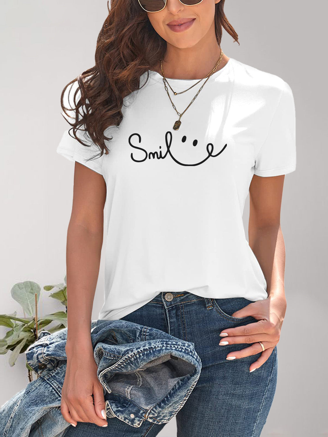 SMILE Round Neck Short Sleeve T-Shirt - Fashion Finder Hub