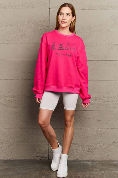 Simply Love Full Size MERRY AND BRIGHT Graphic Sweatshirt - Fashion Finder Hub