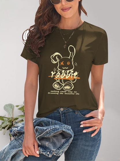 Rabbit Graphic Round Neck Short Sleeve T-Shirt - Fashion Finder Hub