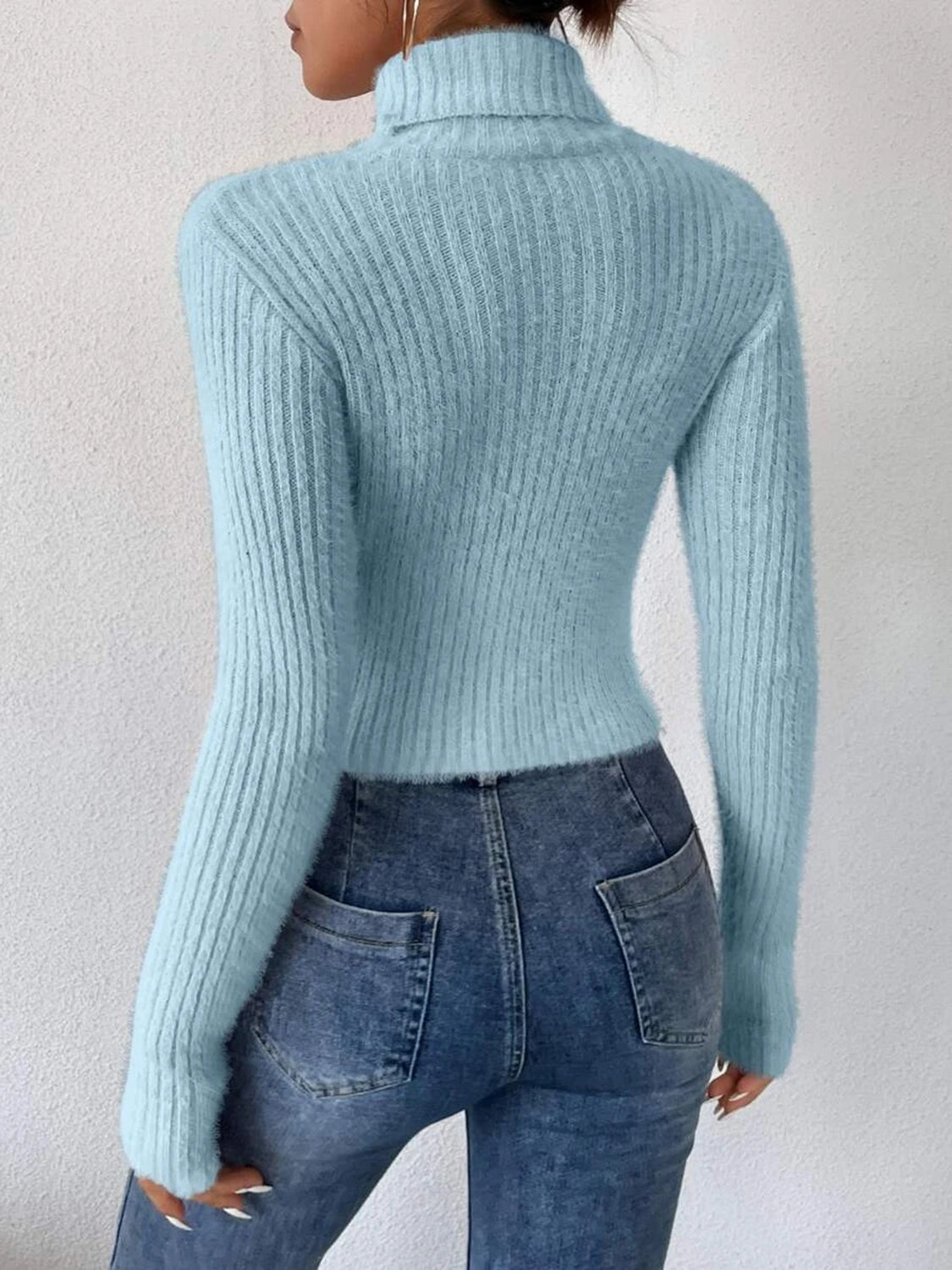 Ribbed Turtleneck Long Sleeve Sweater - Fashion Finder Hub