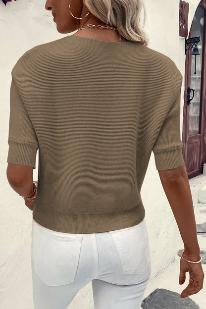 Round Neck Half Sleeve Knit Top - Fashion Finder Hub