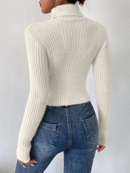 Ribbed Turtleneck Long Sleeve Sweater - Fashion Finder Hub