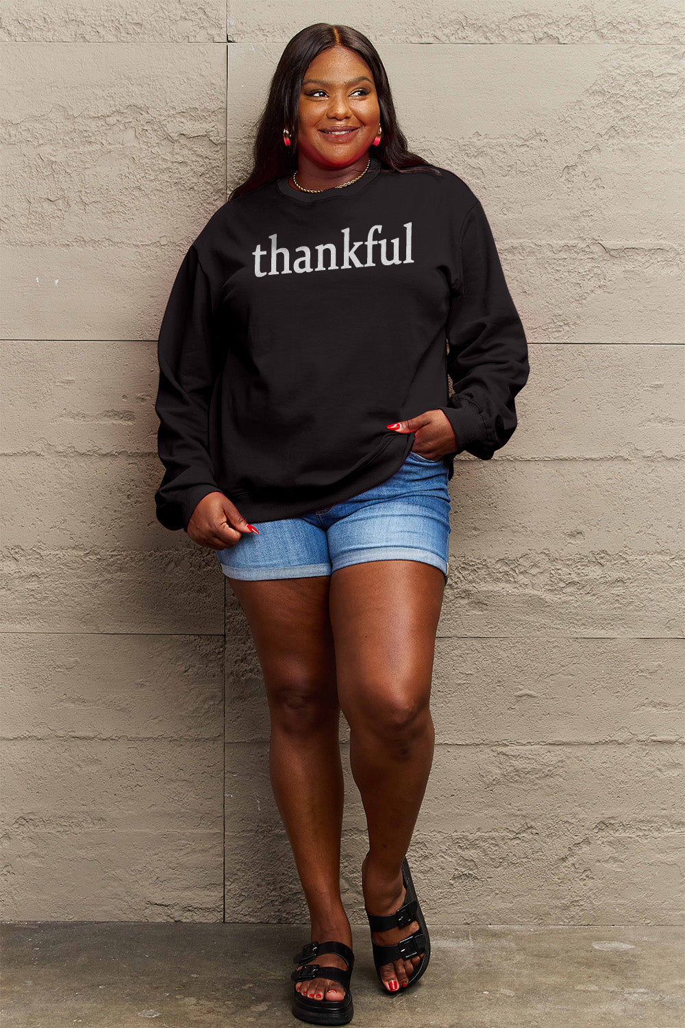 Simply Love Full Size THANKFUL Graphic Sweatshirt