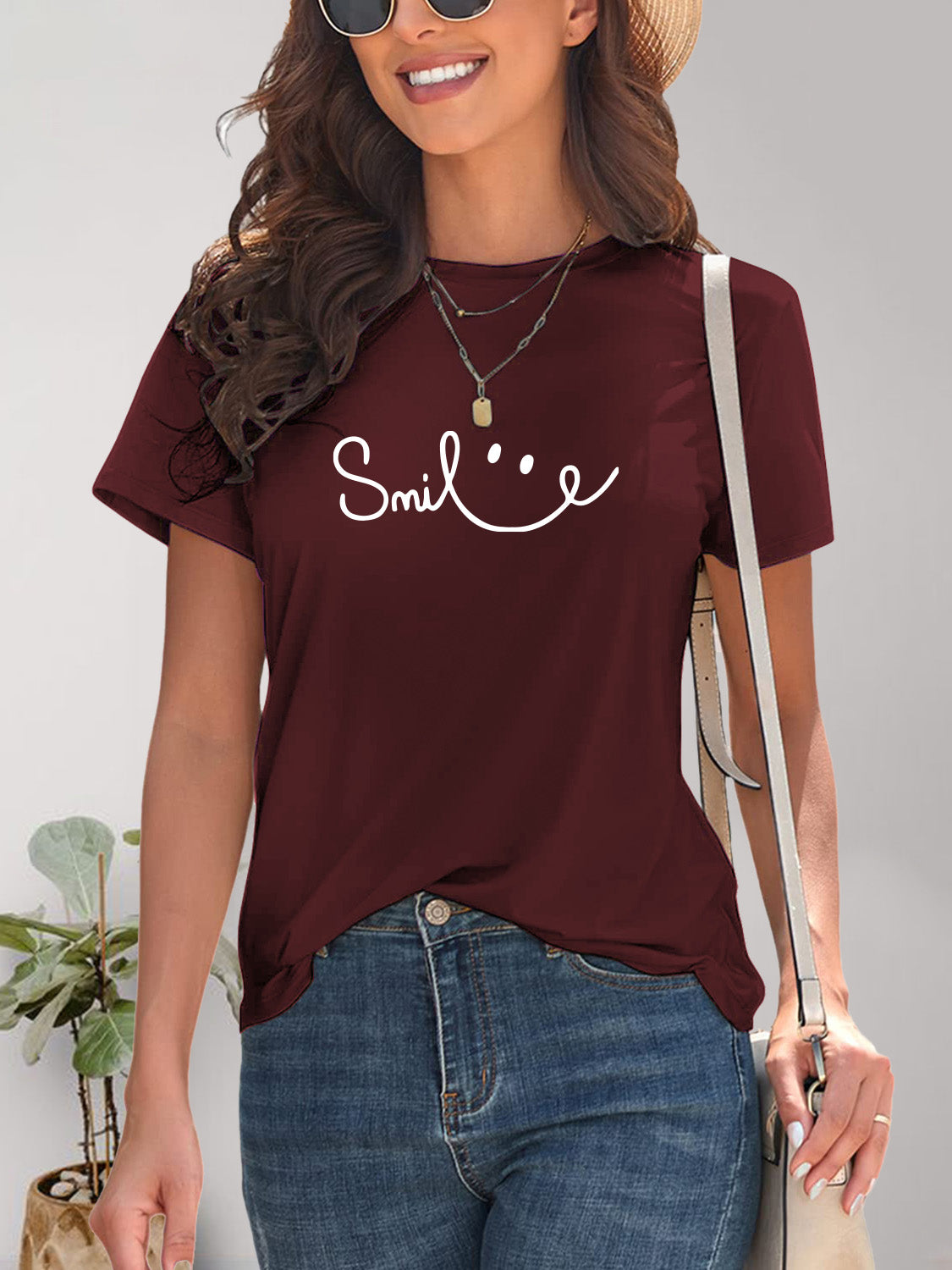 SMILE Round Neck Short Sleeve T-Shirt - Fashion Finder Hub