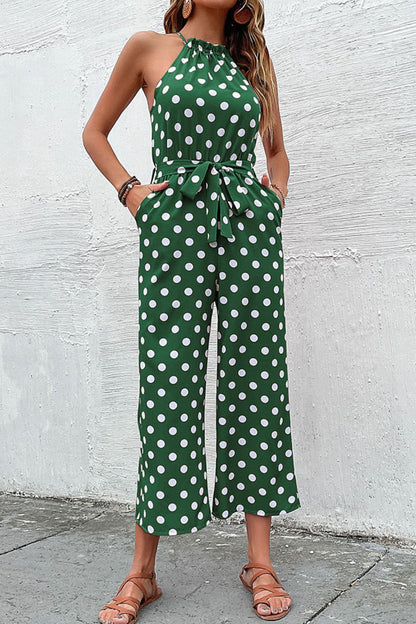 Polka Dot Grecian Wide Leg Jumpsuit - Fashion Finder Hub
