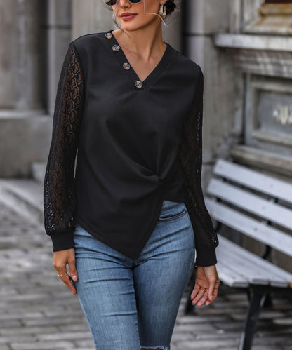 Twisted Decorative Button Long Sleeve T-Shirt - Fashion Finder Hub