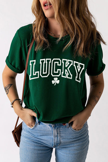 LUCKY Round Neck Short Sleeve T-Shirt - Fashion Finder Hub