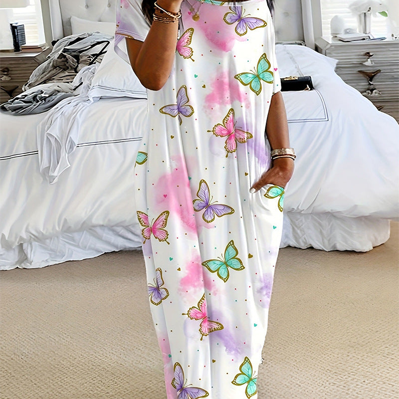 New Printed Long Home Dress Women