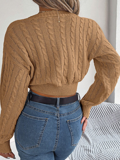 Twisted Cable-Knit V-Neck Sweater - Fashion Finder Hub