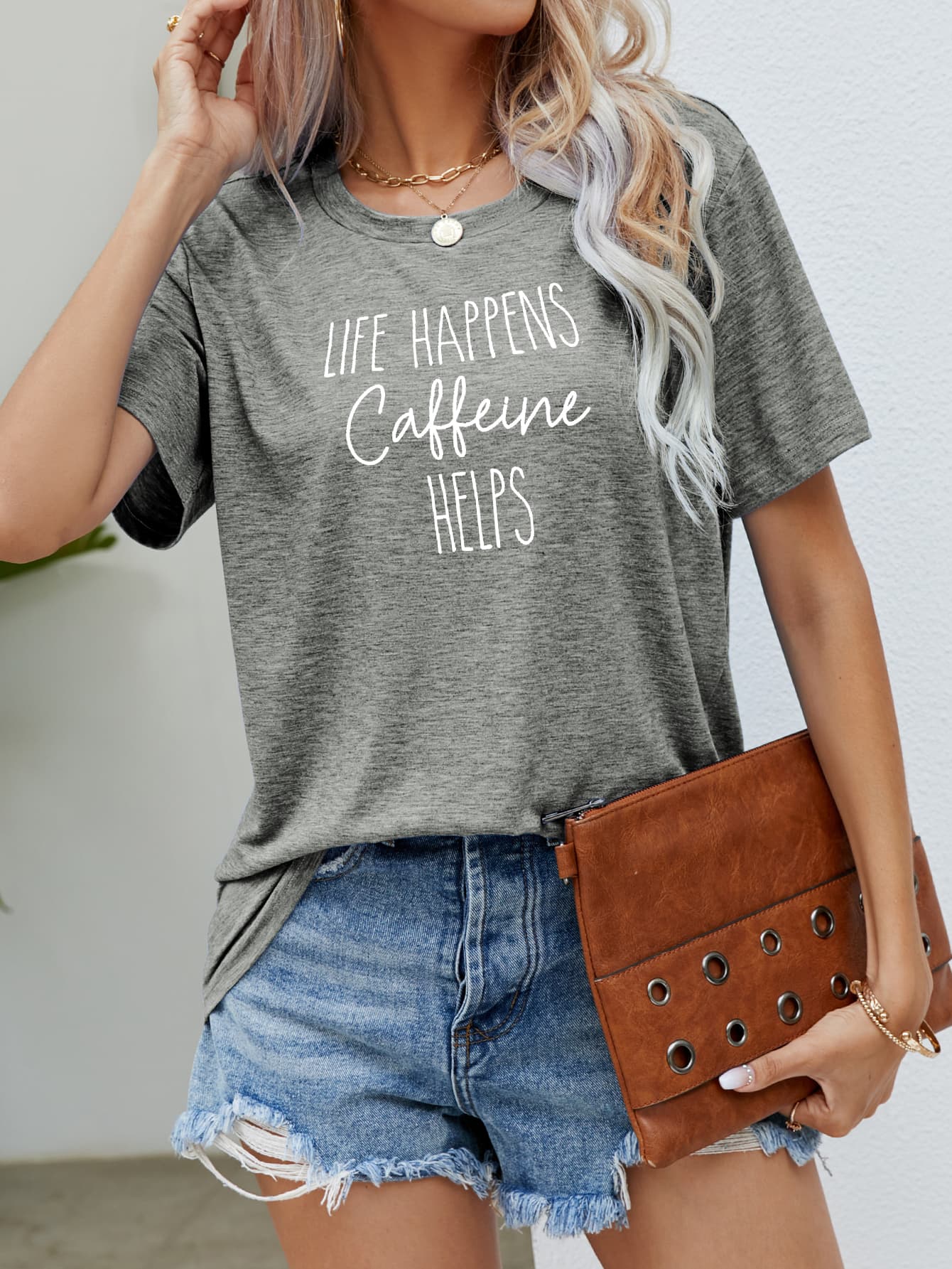 LIFE HAPPENS CAFFEINE HELPS Graphic Tee - Fashion Finder Hub
