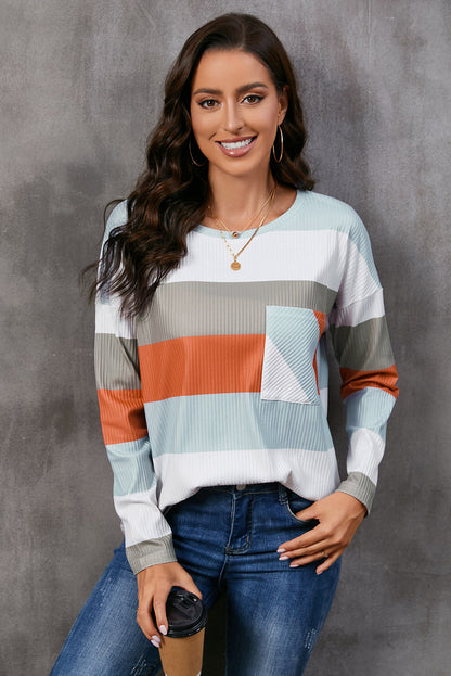Wide Stripe Top with Pocket - Fashion Finder Hub