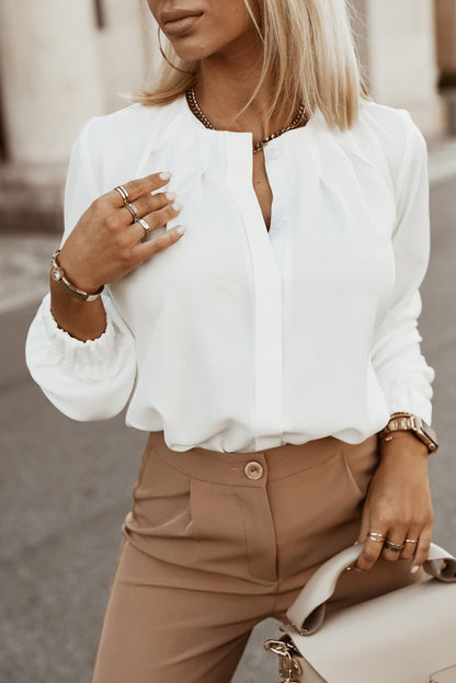Button Up Round Neck Long Sleeve Shirt - Fashion Finder Hub