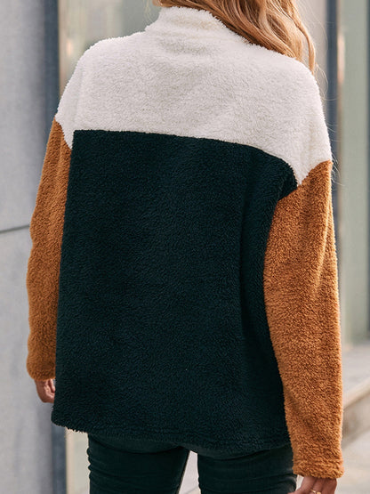 Color Block Quarter Zip Dropped Shoulder Sweatshirt - Fashion Finder Hub