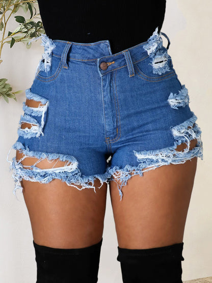 Distressed Raw Hem Denim Shorts with Pockets - Fashion Finder Hub