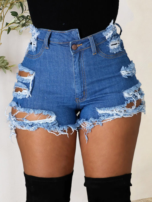 Distressed Raw Hem Denim Shorts with Pockets - Fashion Finder Hub