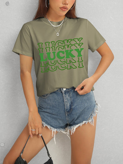 LUCKY Round Neck Short Sleeve T-Shirt - Fashion Finder Hub