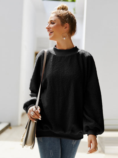 Mock Neck Dropped Shoulder Sweatshirt - Fashion Finder Hub